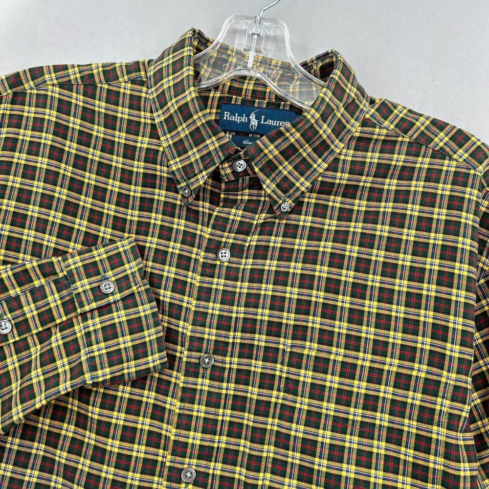 Ralph Lauren Shirt Mens Large Yellow Plaid Button Down Tartan Brushed‎ Twill
